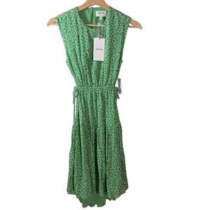 New Joie Green Floral Sleeveless Drawstring Waist Tiered Mini Dress Size XXS